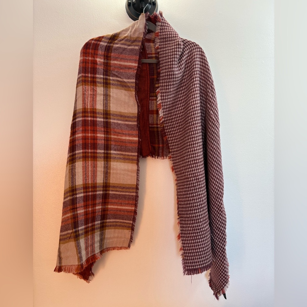 NWOT Vince Camuto Brown Plaid Mixed Media Scarf Wrap Shawl OS